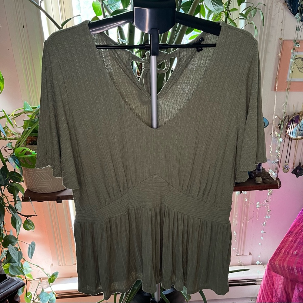Torrid Olive Green V-Neck Blouse